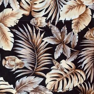 M Pierre Cardin Mens Hawaiian Fish Ferns Seashell Black Tan Shirt Cotton Pocket